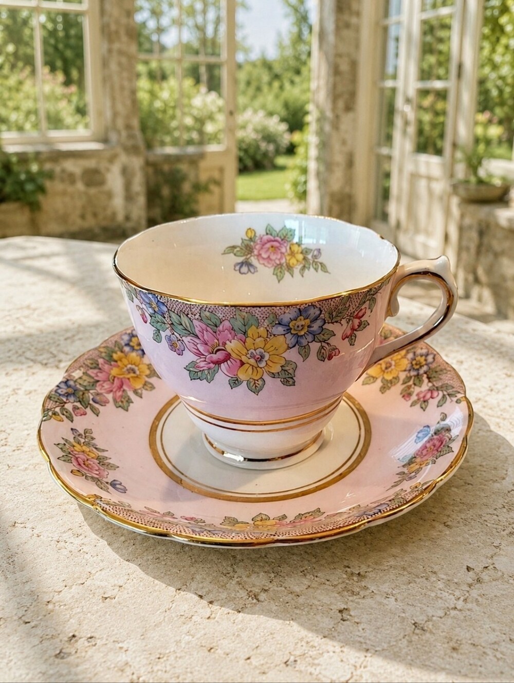 Vintage Colclough England Bone China Floral Teacup & Saucer Gold Trim